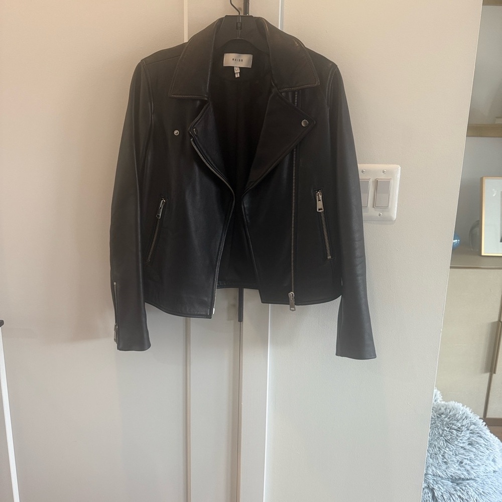 Reiss Black Leather Jacket NWOT - Picture 4 of 6